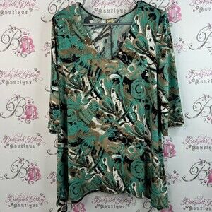 Only 9 top asymmetrical hem holographic dots Stylish Green and Brown Women's Top
